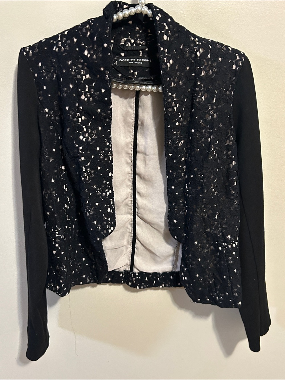Dorothy Perkins Black Lace Padded Shoulder Blazer Jacket Size 6